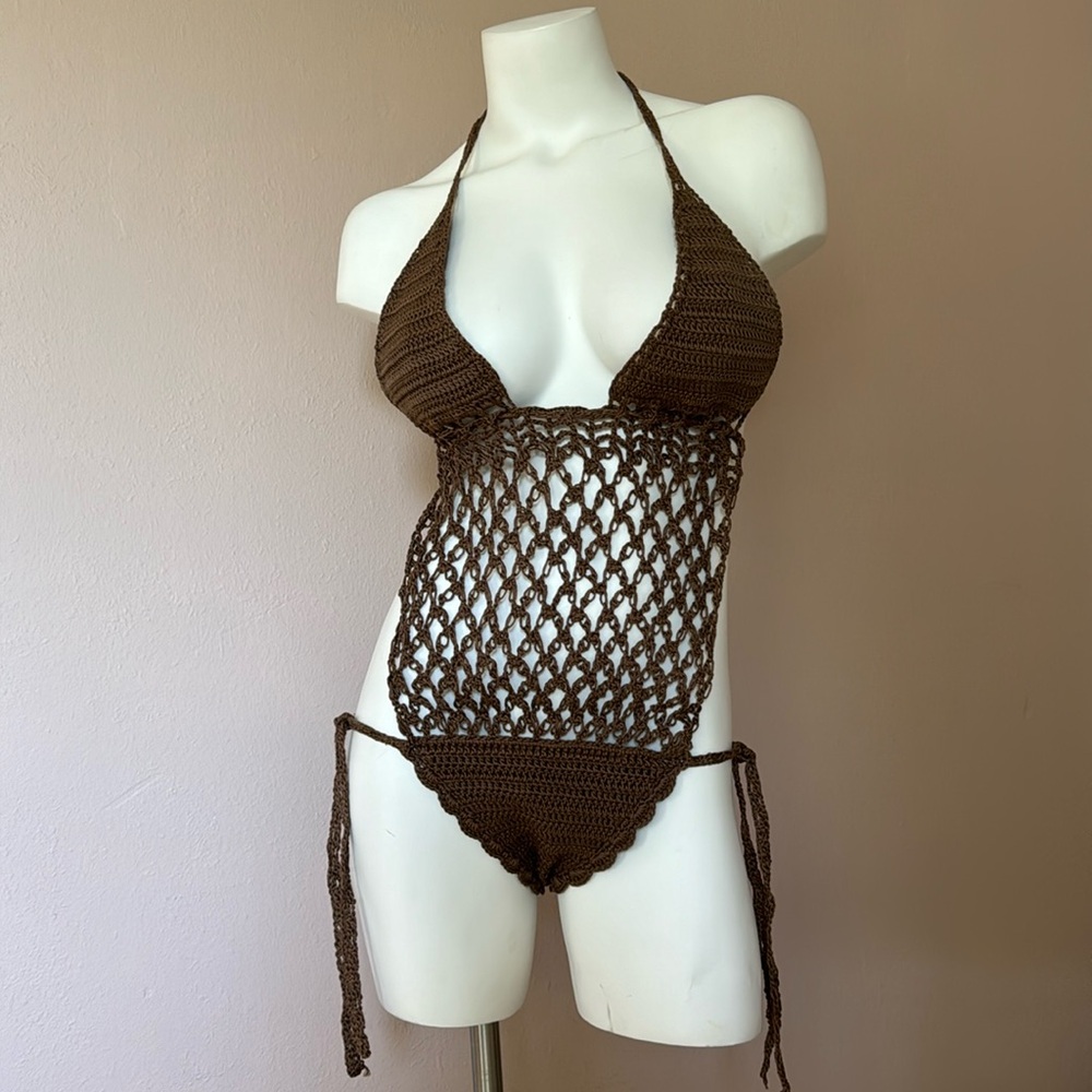 Crochet Onepiece Beachwear - Swimwear - Resortwear - Cruisewear - Brown Swimsuit